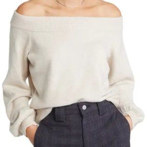 Treasure and Bond Off the Shoulder Cotton Blend Sweater in Oatmeal Size M